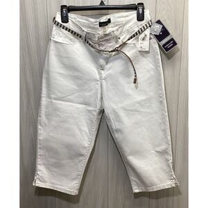 LEE Women's (Size 8M) White Belted Jean Capri Pants Cotton Stretch‎ Pockets
